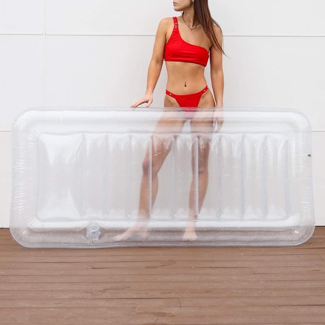 Clear Lounger by LÔTELI - Transparent Inflatable Chaise Pool Float for Adults - Minimal Aesthetic for Pool Parties, Summer Fun & Ultimate Relaxation - Durable & Easy to Inflate - Cup Holder