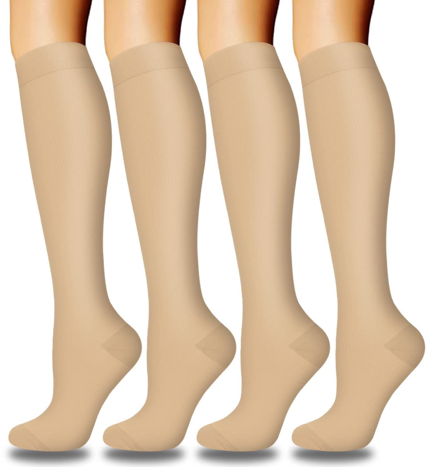 DHSO Compression Socks for Women Men, 4 Pairs 15-20 mmHg Knee High Stocking