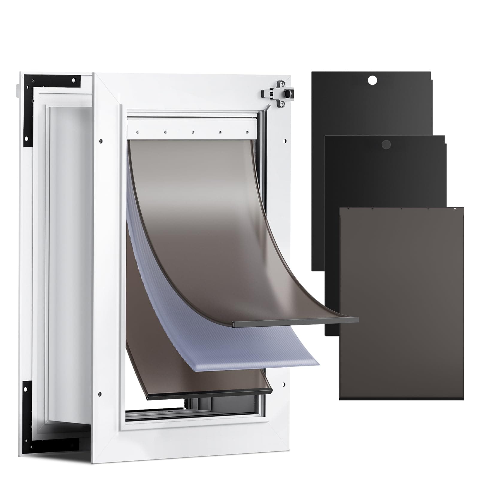 Tiylibe 3-Flap Dog Door for Wall, Medium Doggy Door for Wall, Heavy Duty Pet Door with Lock, Extreme Weather Doggie Door for Interior Exterior Wall, Pets Up to 45LB, White