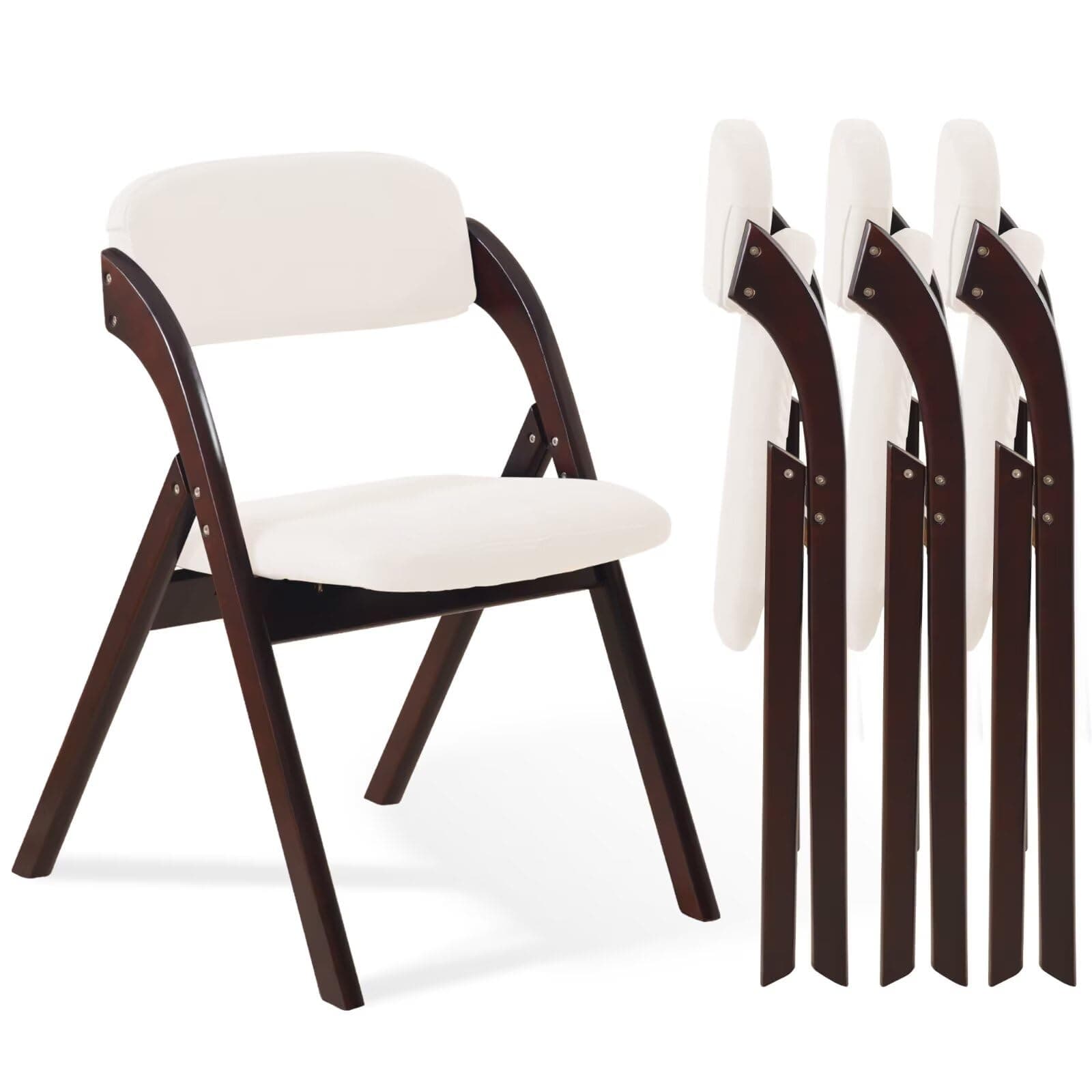 YUUIJOAA 4-Pack Folding Chairs with Cushion, Linen Padded Foldable Dining Chairs, Walnut Wooden Folding Chairs for Dining Rooms Wedding Parties Offices Indoor Outdoor Beige