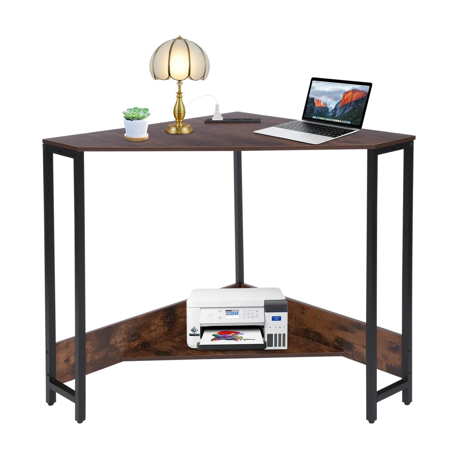 mignonnememe Corner Desk Small Computer Desk with Power Outlets Triangle Corner Table with Storage Shelves for Small Space 26.77" W x 29.53" H