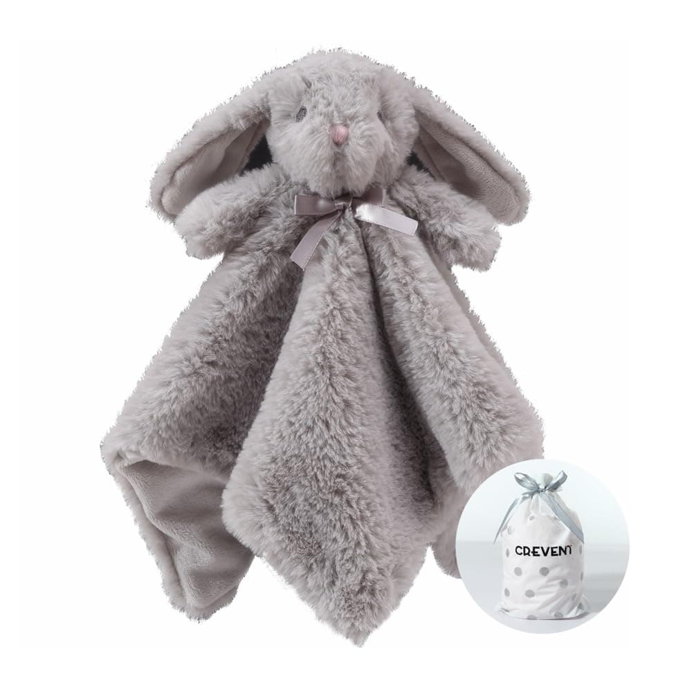 CREVENT Cozy Plush Baby Security Blanket Loveys for Baby Boys and Girls, Minky Dot Front + Sherpa Backing with Animal Face (Grey Bunny)