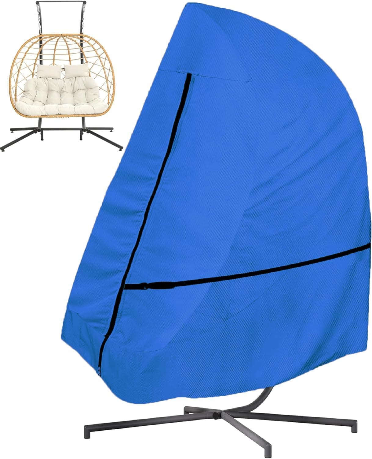 Patio Hanging Egg Chair Cover Double Seat , 600D Heavy Duty Waterproof Outdoor Double Seat Wicker Swing Egg Chair with Stand Protector Fits up to 91L x 80W Inches