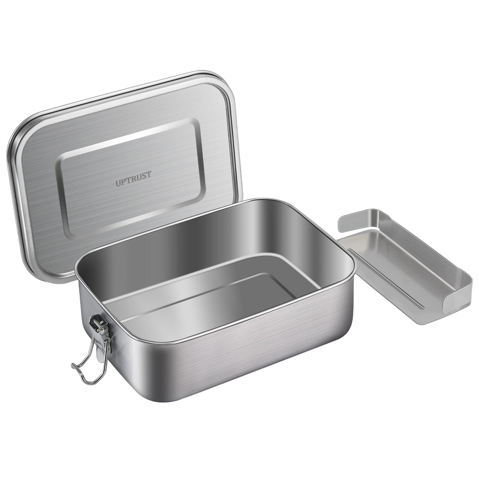 UPTRUST Leak Proof Stainless Steel Lunch Food Container, 1200ML/40oz Large Bento Boxes Metal Lunch Box for Kids or Adults - Lockable Clips Adjustable Divider included