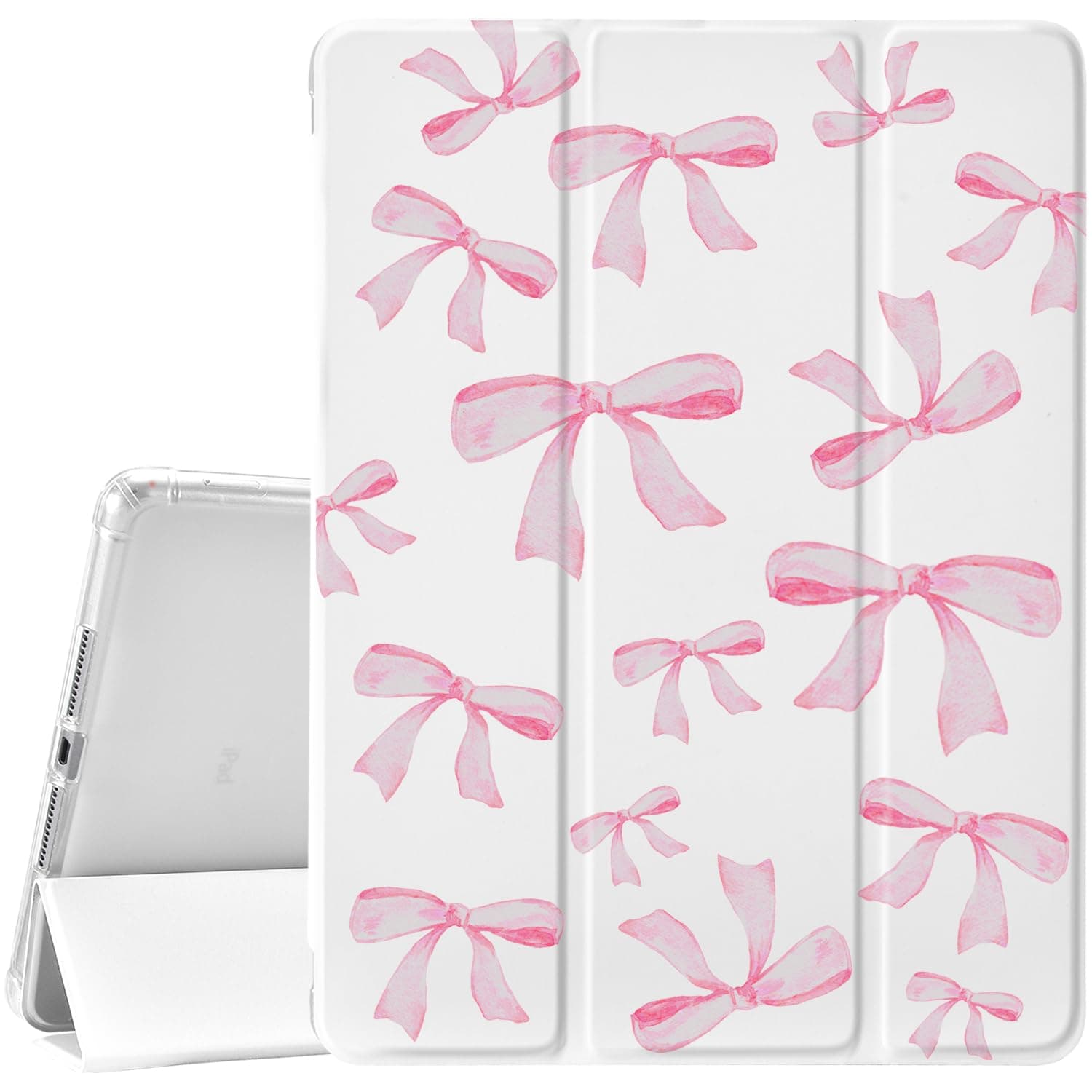 JOYLAND White Pad Case for iPad 7th/8th/9th Generation (2019/2020/2021) 10.2",with Pencil Holder-Auto Wake/Sleep,Cute Bow Anti-Scratch Shockproof Premium Folio Stand Case