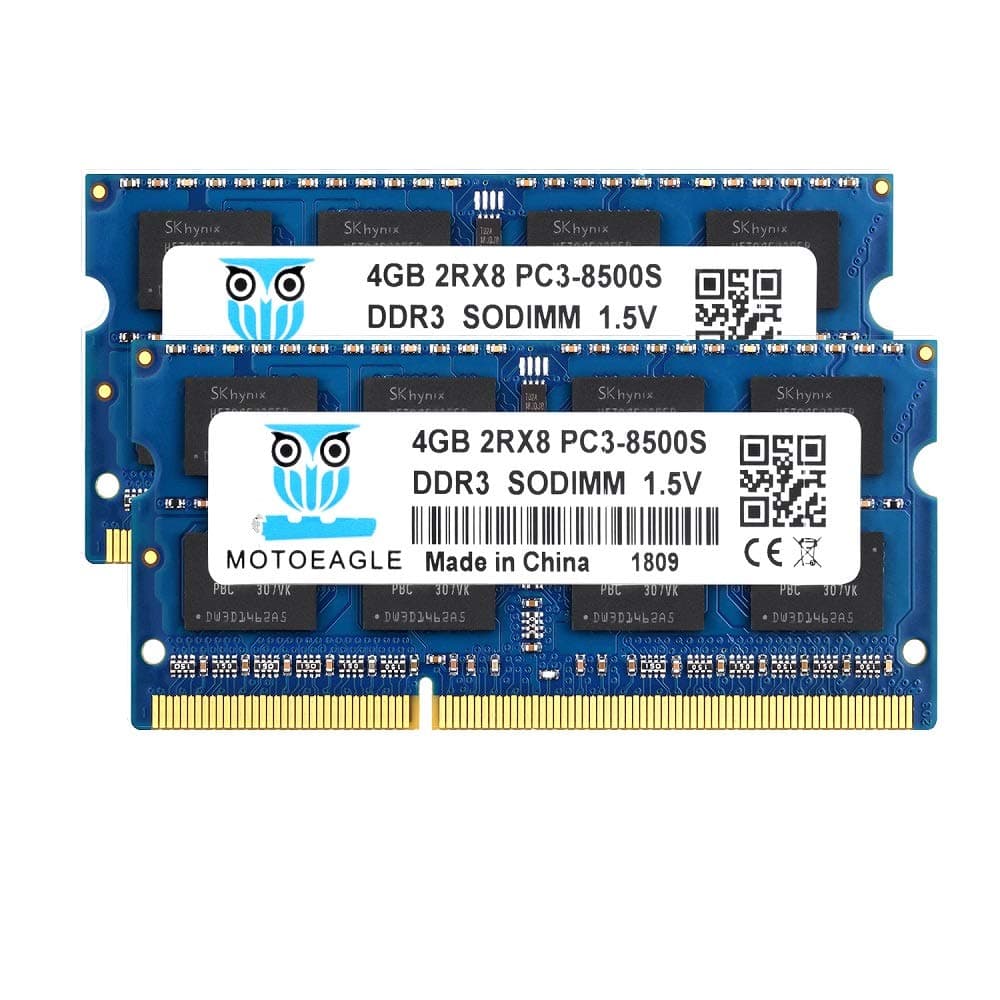Motoeagle DDR3-1066 SODIMM 8GB Kit (2X4GB) PC3 8500 8500S 4GB DDR3 1066MHz 1067MHz CL7 204-Pin 1.5V Non-ECC Unbuffered Notebook Memory Laptop RAM Modules