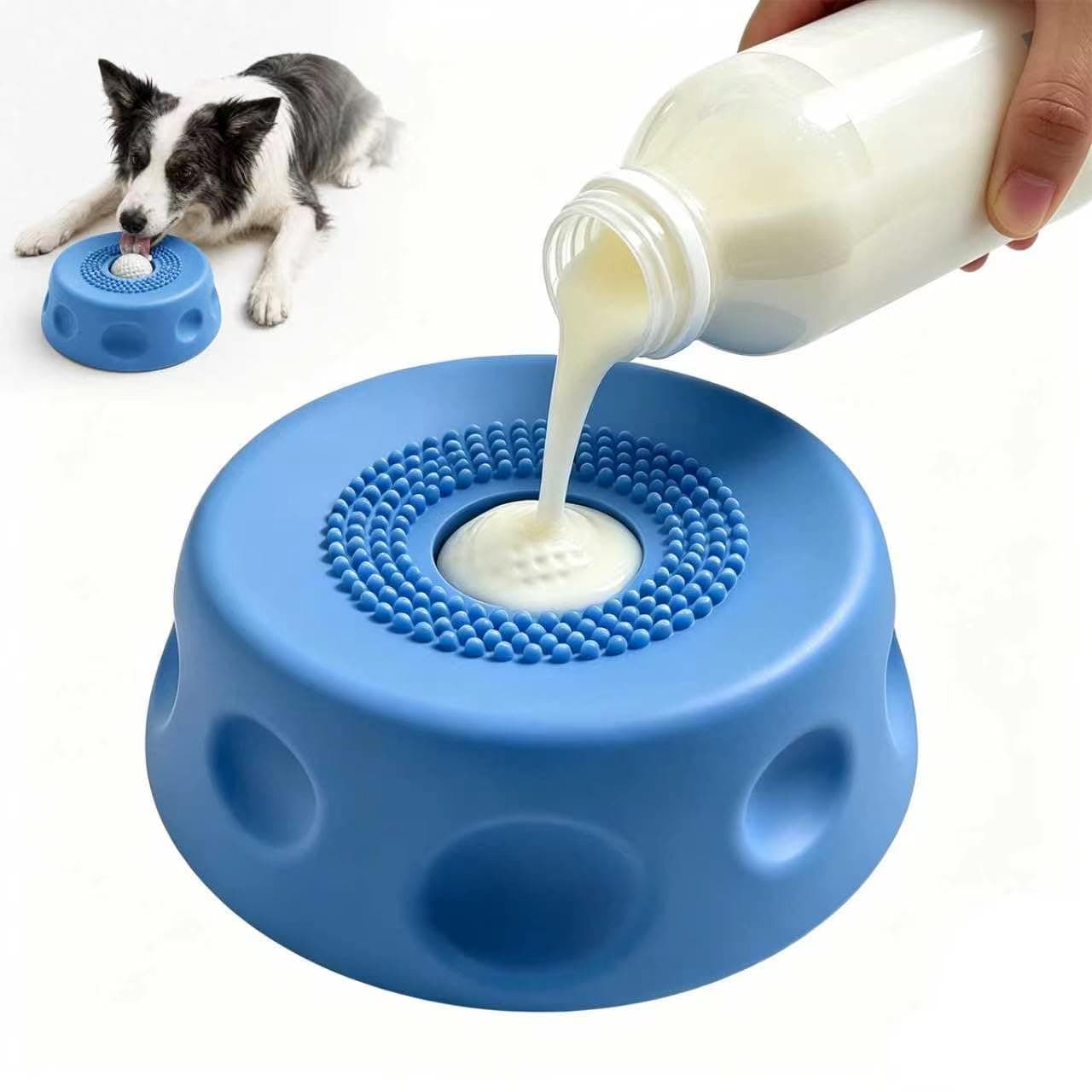 Slow Feeder Dog Bowls, Dog Lick Bowl with Rolling Ball, Puzzle Feeder for Liquid Treats Bone Broth Yogurt, Food-Grade Slow Eating Toy for Anxiety Relief, Lick Pad for Medium Small Dogs Cats (Blue)