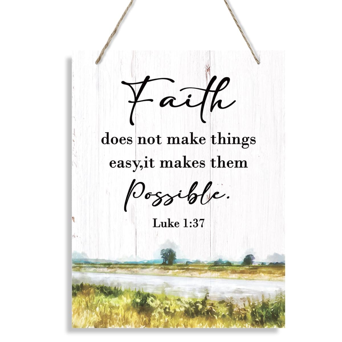 Faith Sign, Rustic Wood Hanging Signs, Bible Verse Decor for Home, Christian Home Office Wall Decor, Bedroom Decors, Inspirational Christmas Gift, Scripture Luke 1:37 Sign