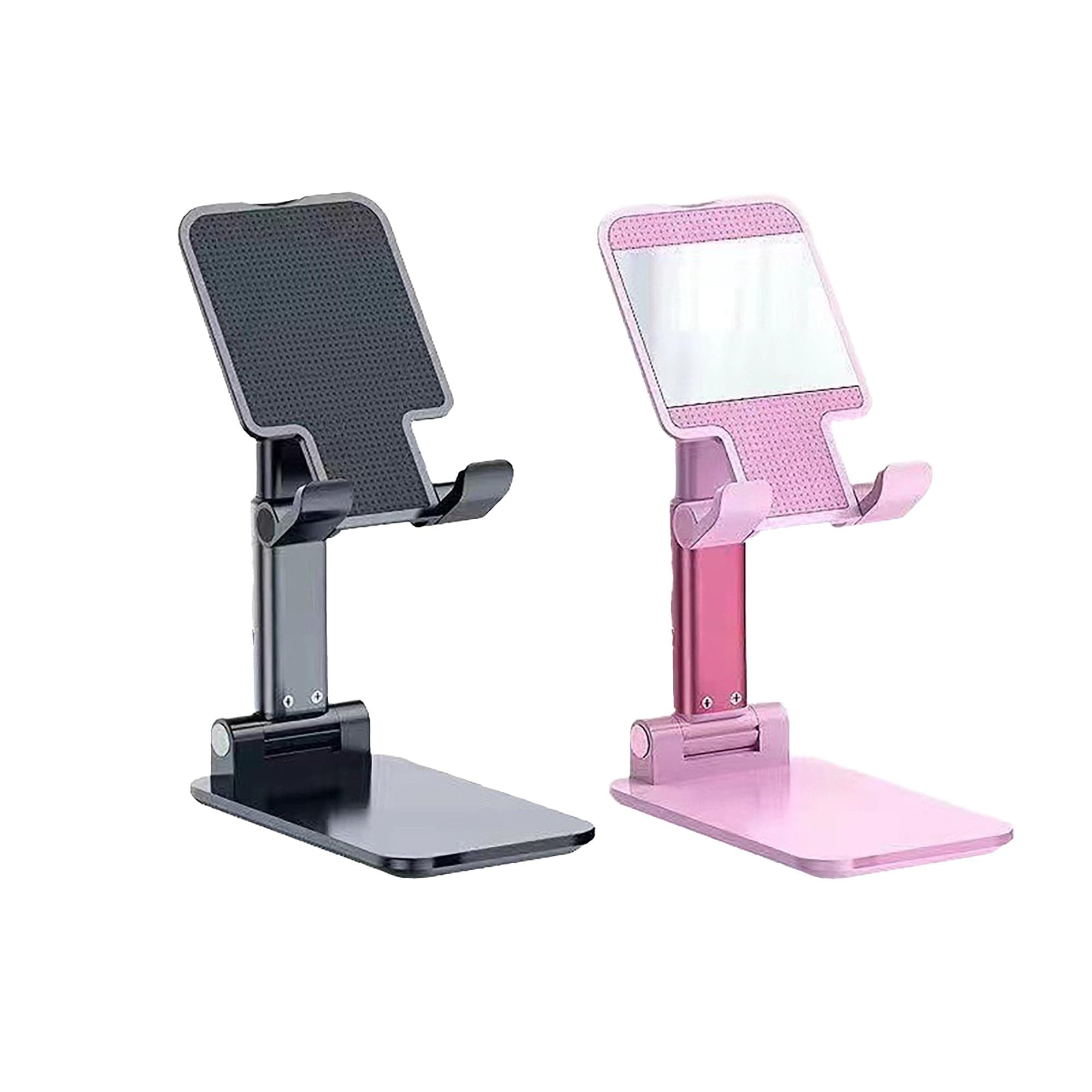 Best Rosery 2 Pack Cell Phone Stand for Desk,Phone Holder with Silicon Pad, Angle Height Adjustable, Fully Foldable,Metal Weighted for Base,Compatible with All Mobile Phones (Pink & Black)