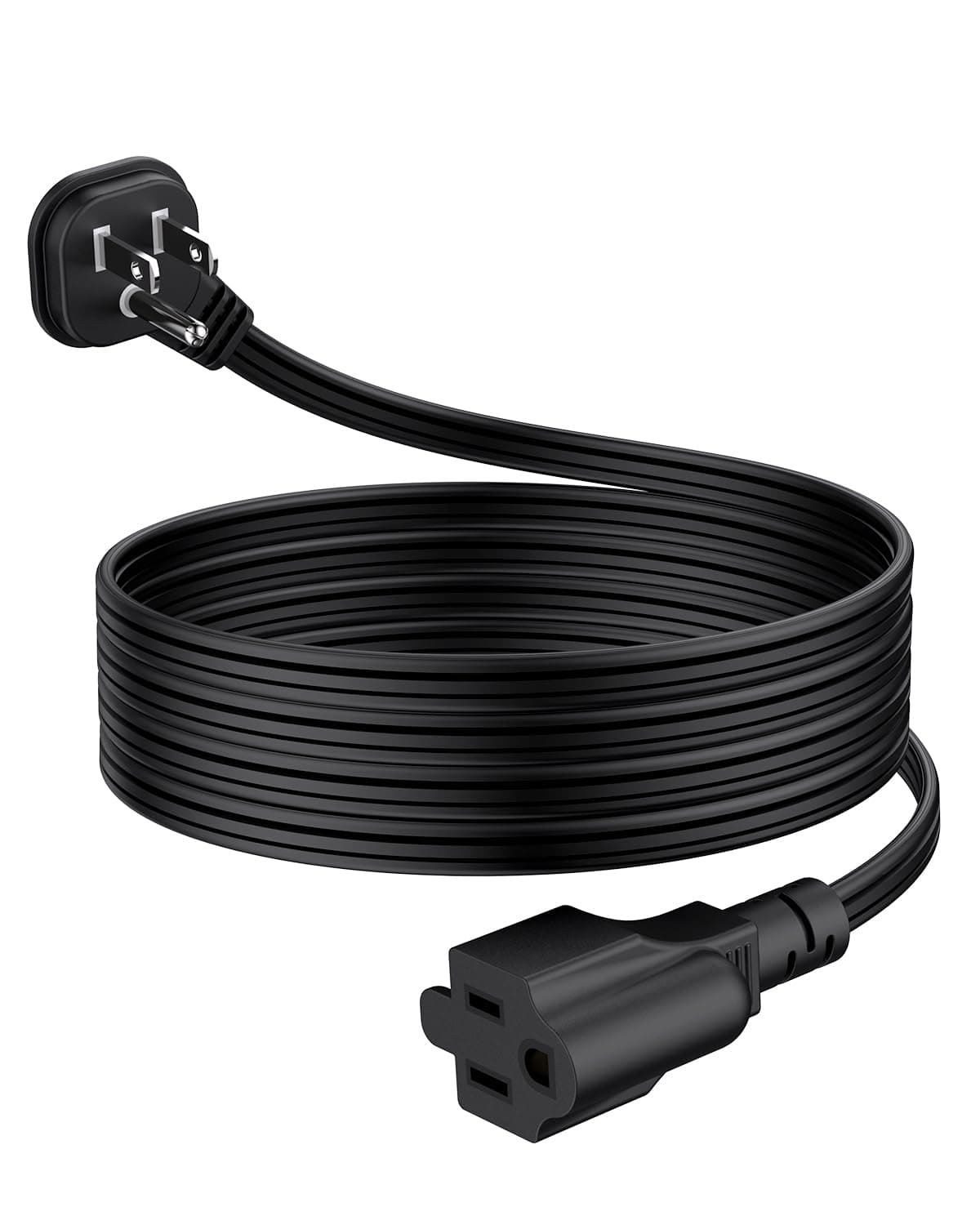6Ft Flat Plug Short Extension Cord, 90-Degree Plug Low Profile Power Adapter, 3-Prong Indoor Grounded Small Extension Cord Black 16AWG 13A 1625W 1 Pack