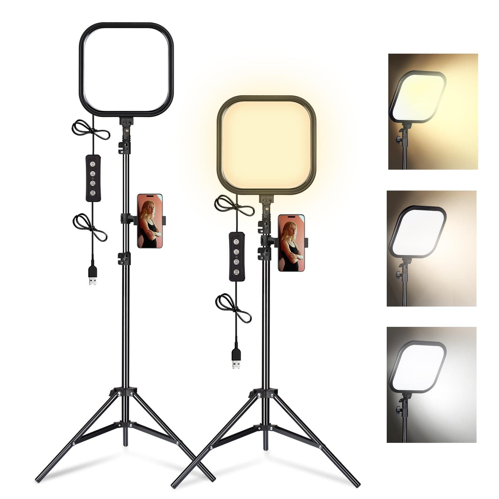 2-Pack LED Video Light Kit, 15W Studio Light,2500-8500K Color temperatue with Tripod Stand&Phone Holder,78" Dimmable Stream for Video Recording, Game Streaming, Photography, YouTube
