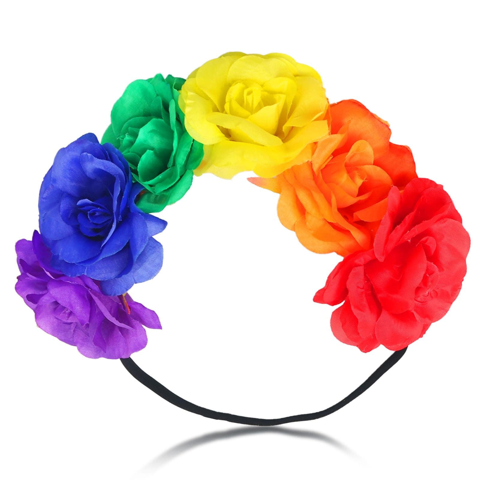 SeBneny Rainbow Rose Gay Pride Stuff Accessories Women Flower Headband Crown Boho Outfits Gay Pride Day Rainbow Accessories Floral Crown for Party Supplies Headwear 1PCS