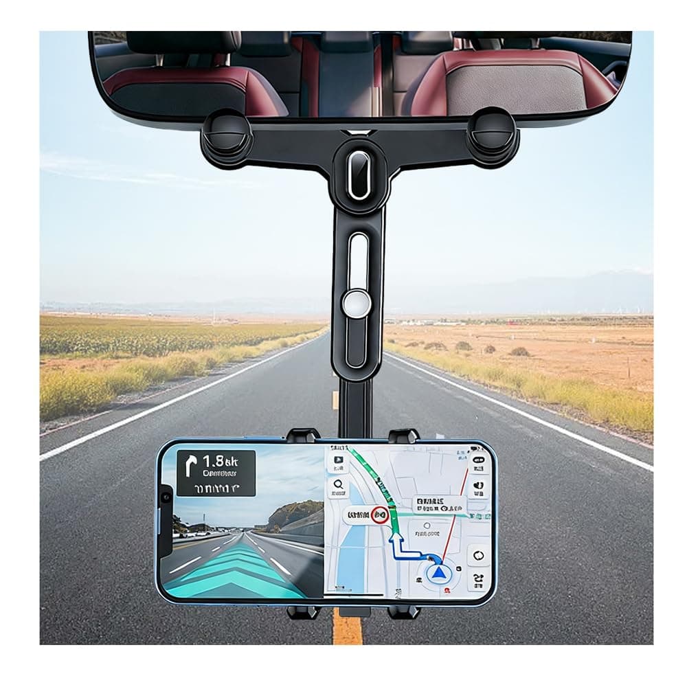 VKQTS 360° Rotation Rear View Mirror Phone Holder,Retractable Car Phone Holder Rear View Mirror Mount for 4.0-7.0" Phones,Unobstructed Rearview Mirrors Phones Holders for Cars,Trucks,SUVs