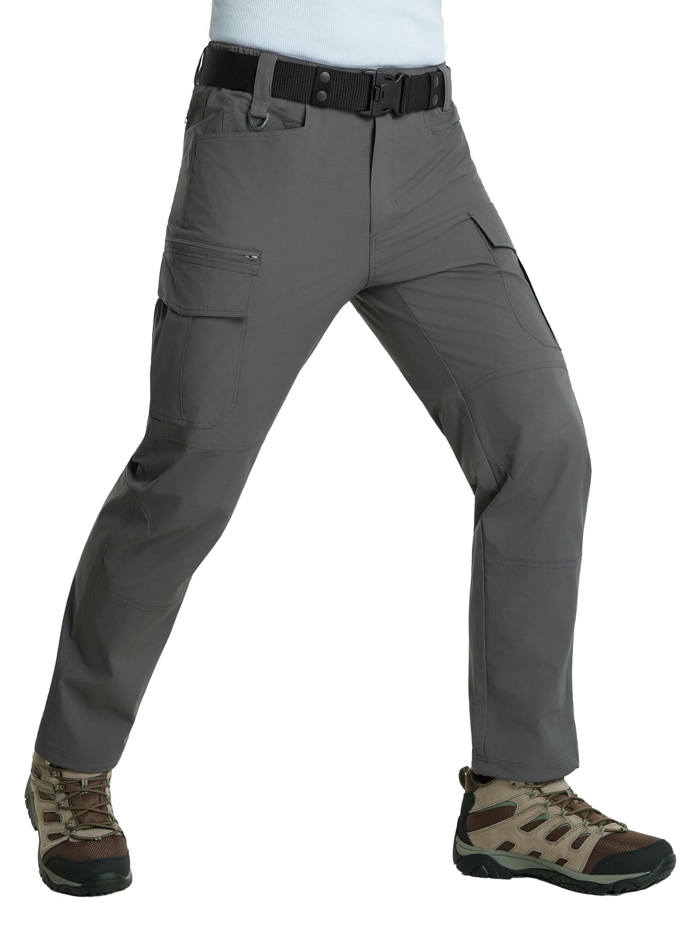 FRONTEND Men's Lightweight Cargo Pants Ripstop Water Resistant Outdoor Hiking Work Tactical Pants with 8 Pockets