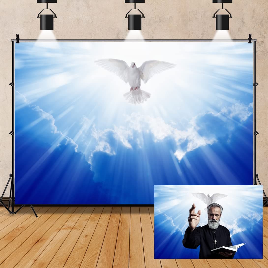 OERJU 20x10ft Jesus Christ Backdrop Holy Peace Dove Heaven Dazzling Sunshine Sky Cloud Photography Background Baby Shower Baptism Church Event Party Decoration Banner Photo Studio Props