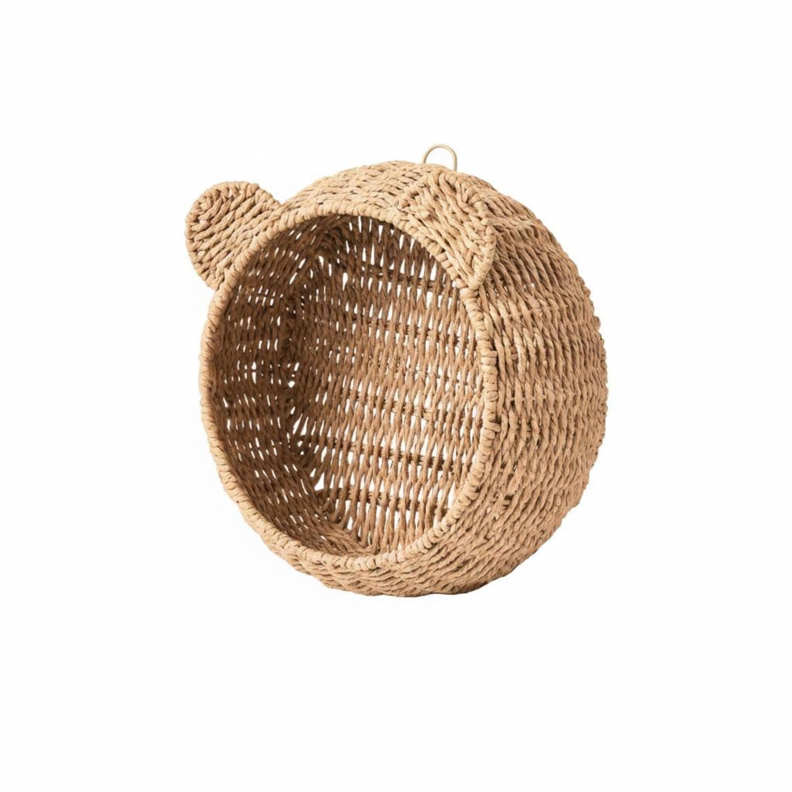 Amagogo Wall Hanging Shelf Cat Ear Wall Basket Nursery Shelf Storage Basket Playful Animal Outline Woven Paper Rope Iron Structure Vertical Storage suitable