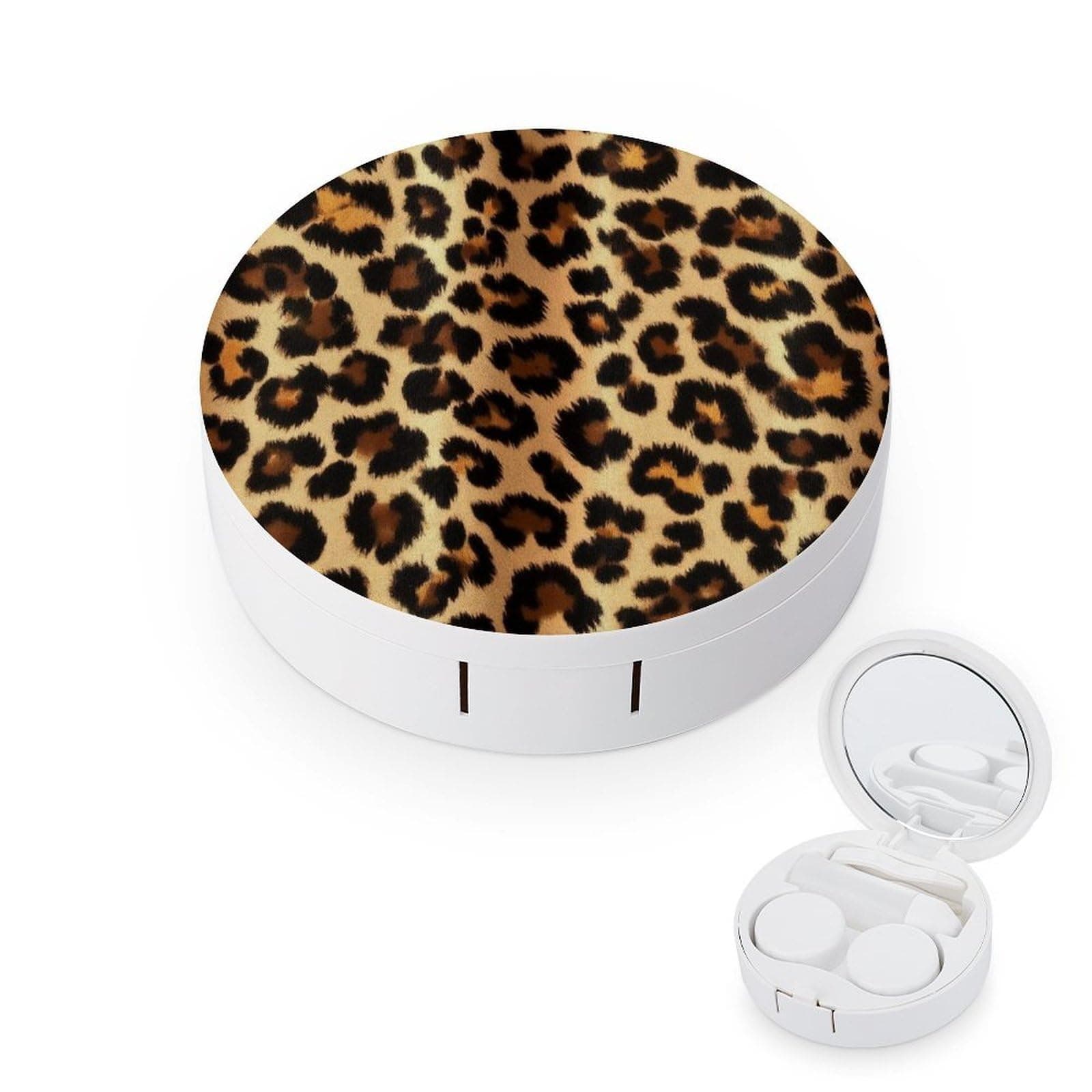 Meaudiwes Daily Contact Lens Case Leak Proof Contact Lens Box Holder With Mirror Suitable For Daily Makeup Office Travel Outdoor Animal Leather Cheetah Skin Gold Leopard Print