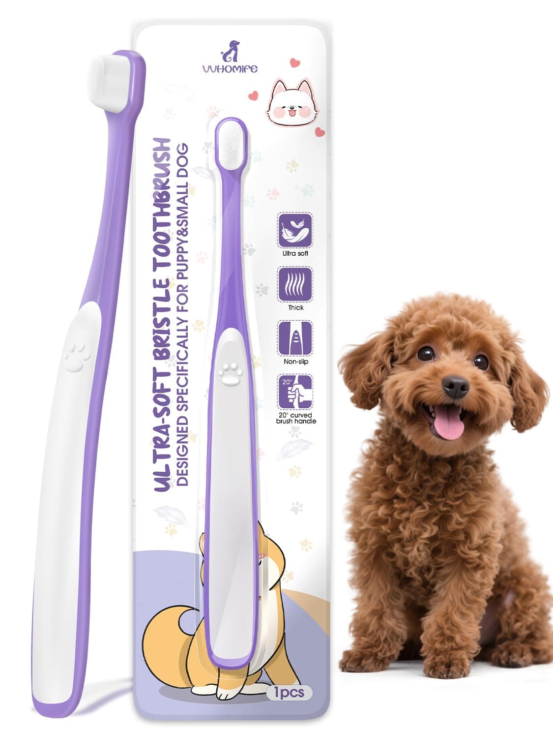 VVHOMIFE Small Dog Toothbrush, Mini Head, Soft Bristles, Under 30 lbs