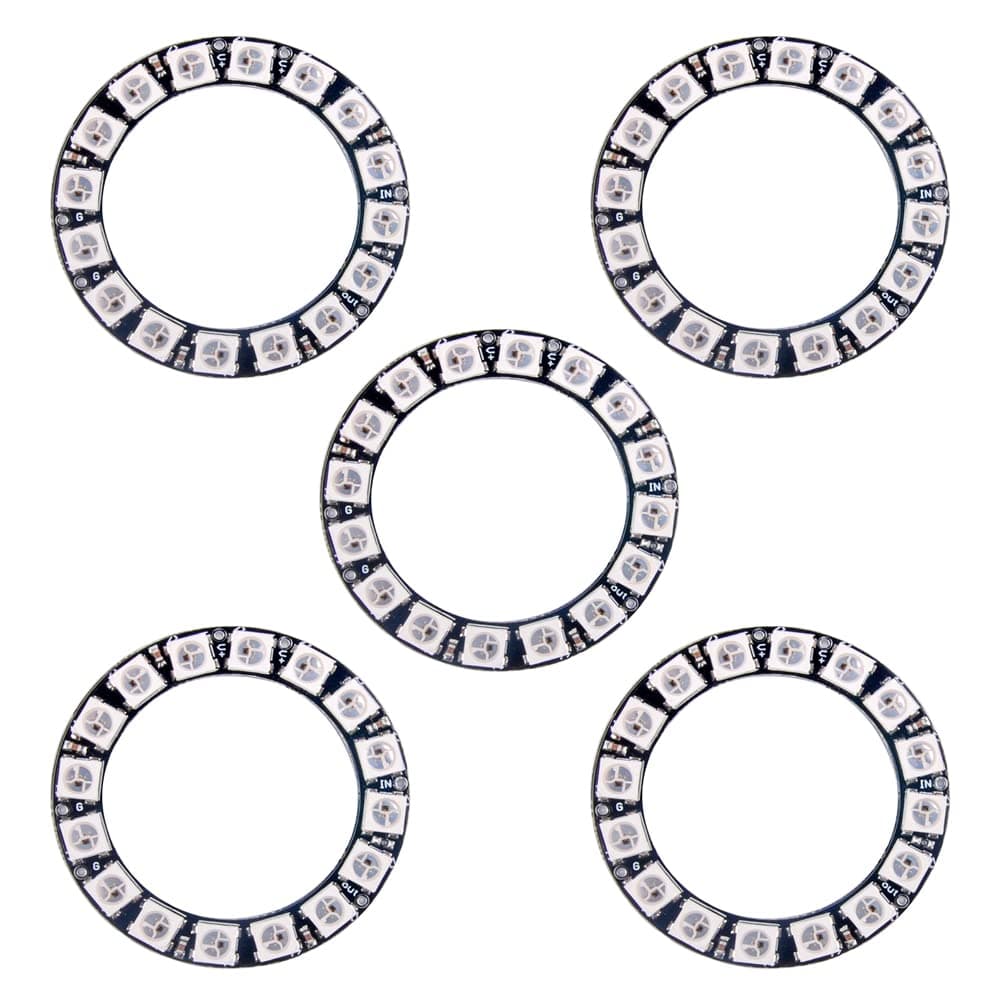 DIYmall 5PCS 16 Bits RGB LED Rings 16 X WS2812 WS2812B 5050 Lamp Light with Integrated Drivers Individually Addressable for Arduino