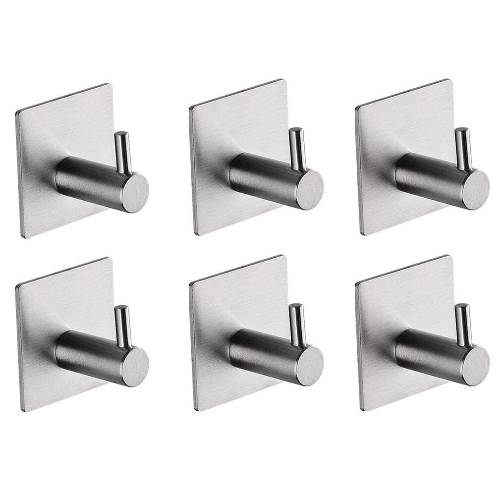 OUKALU Adhesive Wall Hooks Hanger 20 lb(Max) Heavy Duty Wall Hanger Hooks Stainless Steel Waterproof Stick on Hooks for Hanging -6 Pack