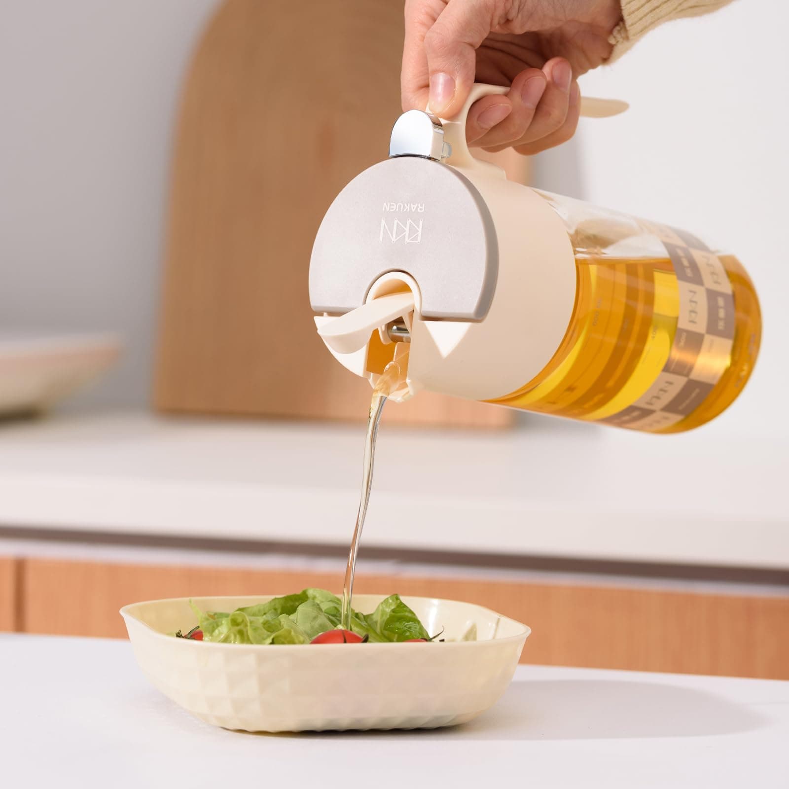 FUSAYUKI 20oz/600ml Glass Olive Oil Sprayer for Cooking – 2 in 1 Olive Oil Dispenser Bottle for Kitchen Gadgets and Air Fryer Accessories, Salad, BBQ (Grey)