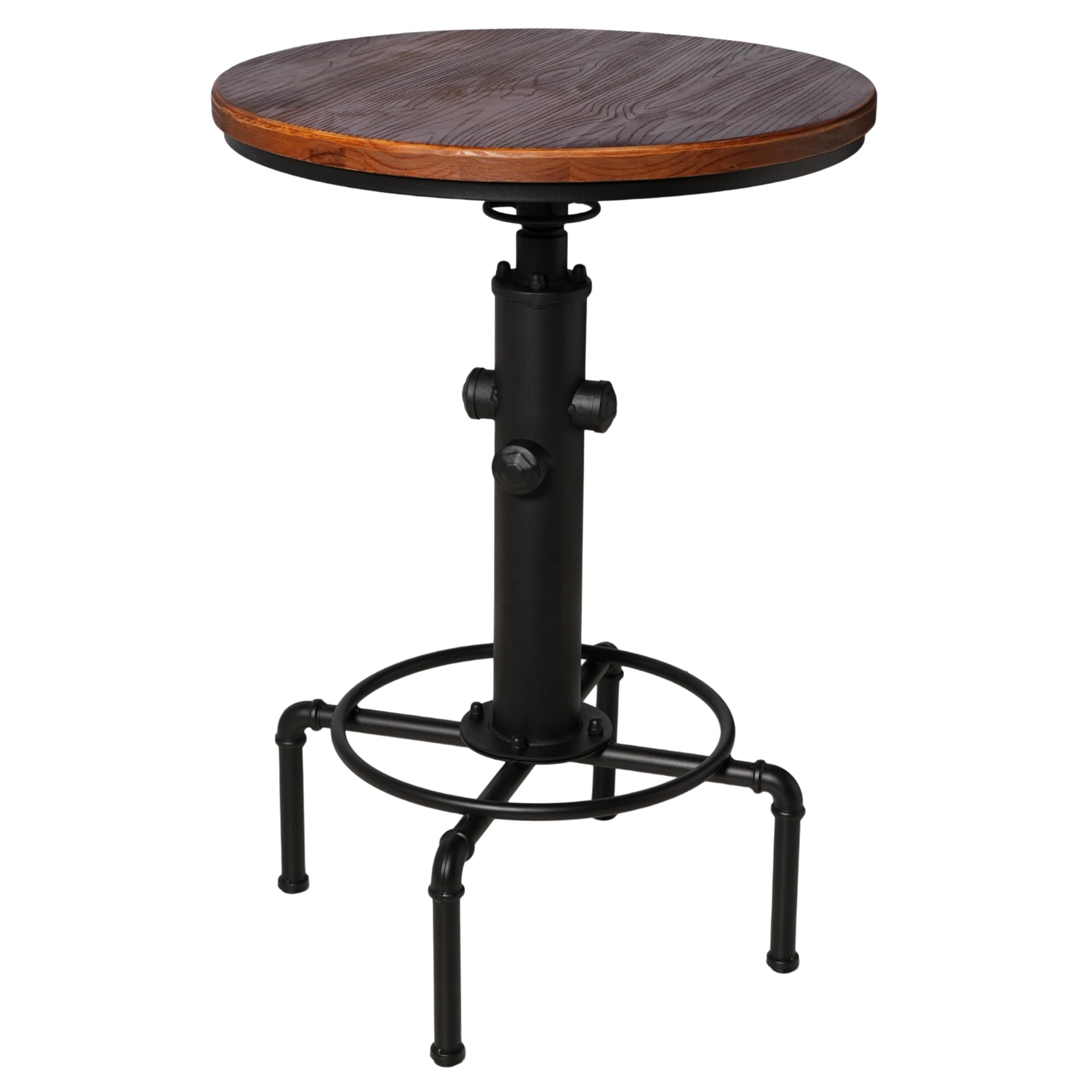 LOKKHAN Industrial Bar Table 32.3"-36.2" Height Adjustable Swivel Round Wood Tabletop 23.7" Dia, Kitchen Dining Office Coffee Bistro Pub Table,Fire-Hydrant Designed Table