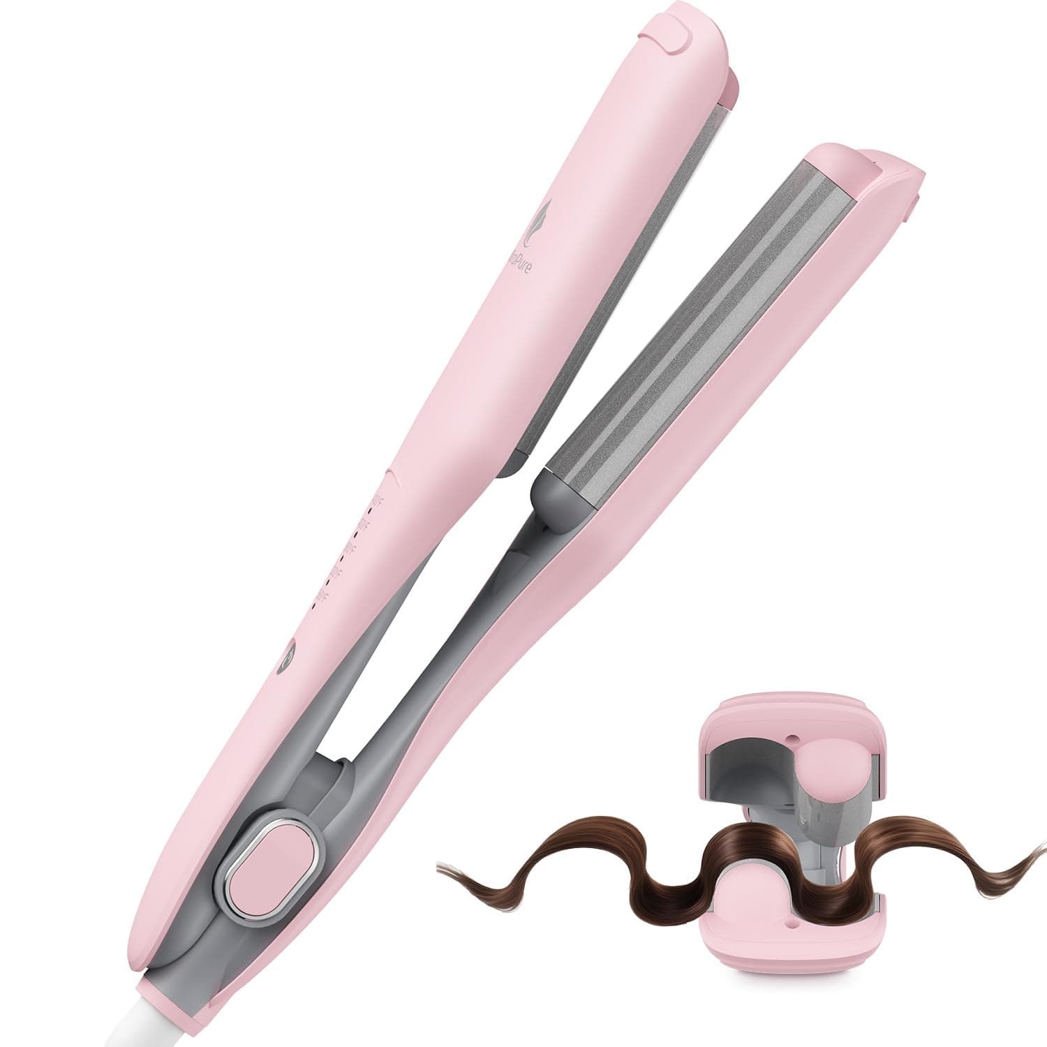 Curling Iron Hair Crimper Waver, MiroPure Waves Curling Wand 1 inch with 30S Fast Heating & PTC Heater, Deep Waver Hair Curler for Women, Dual Voltage, Pink