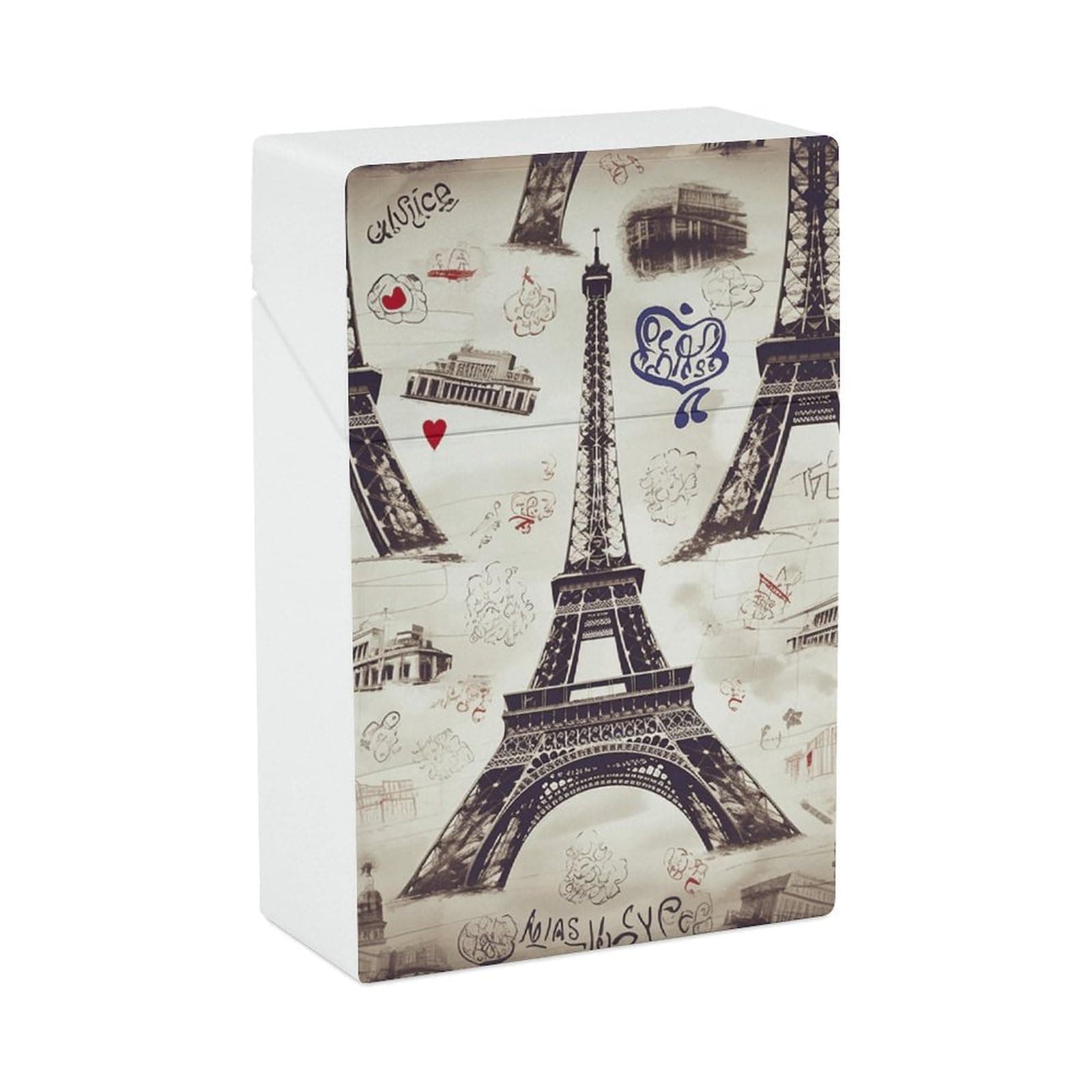 Cigarette Case French Paris Tour Eiffel Tower Cigarette Cases Holder 20 Capacity, Snap-in Spring Design One-Hand Flip-Top Plastic Travel Cigarettes Box for Men/Women Gift