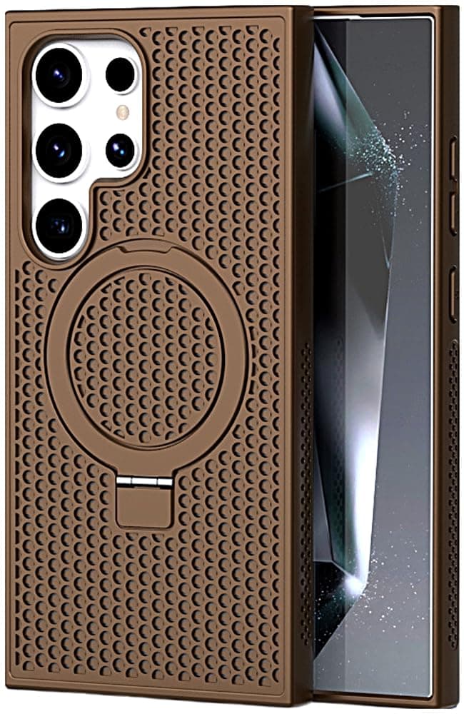 Honeycomb Heat Dissipation Magnetic case is Suitable for Samsung S22Ultra/S22Plus/GalaxyS22,Bumper Shockproof Heat Dissipation case Mobile Phone case (Brown,Galaxy S22)