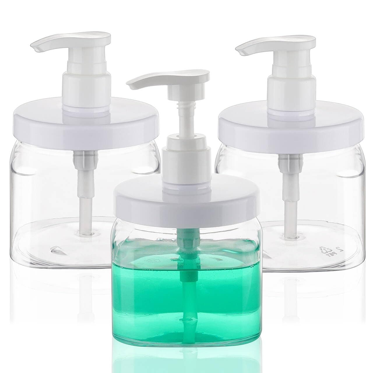 Decorniqu Pump Bottle Dispenser 3 Pack 550ml/18.6oz Lotion Dispenser Wide Mouth Plastic Refillable Lotion Pump Bottles Empty Bathroom Shower Containers for Hand Wash Shampoo Conditioner(Clear)