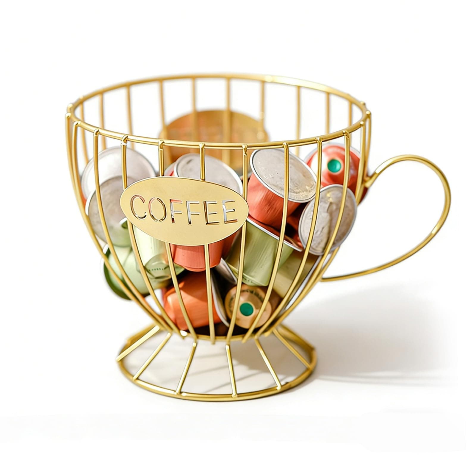 FTNESGYM Coffee Pod Holder, Metal Coffee Capsule Basket Large Capacity Coffee Pod Storage for Home Office Cafe Hotel Bar, Storage Organizer for Coffee Pod Chocolate Candies Fruit (Gold)