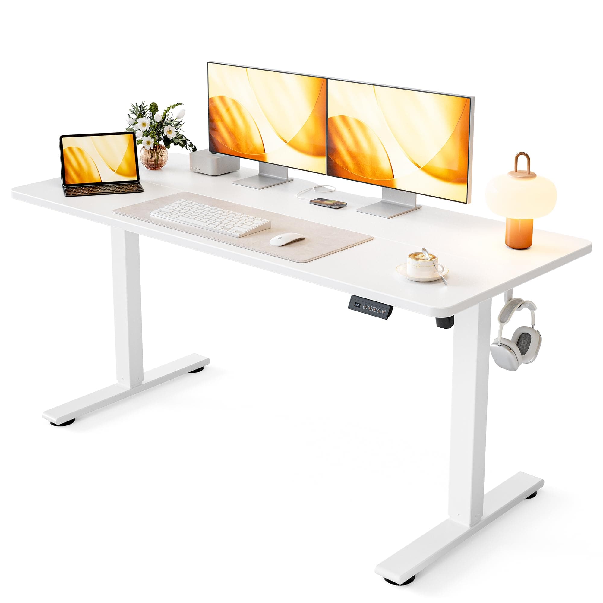 Cubiker Electric Standing Desk, 47"x24" Height Adjustable Desk, Sit Stand up Desk with 4 Memory Buttons, Computer Workstation with Splice Board, Ivory White