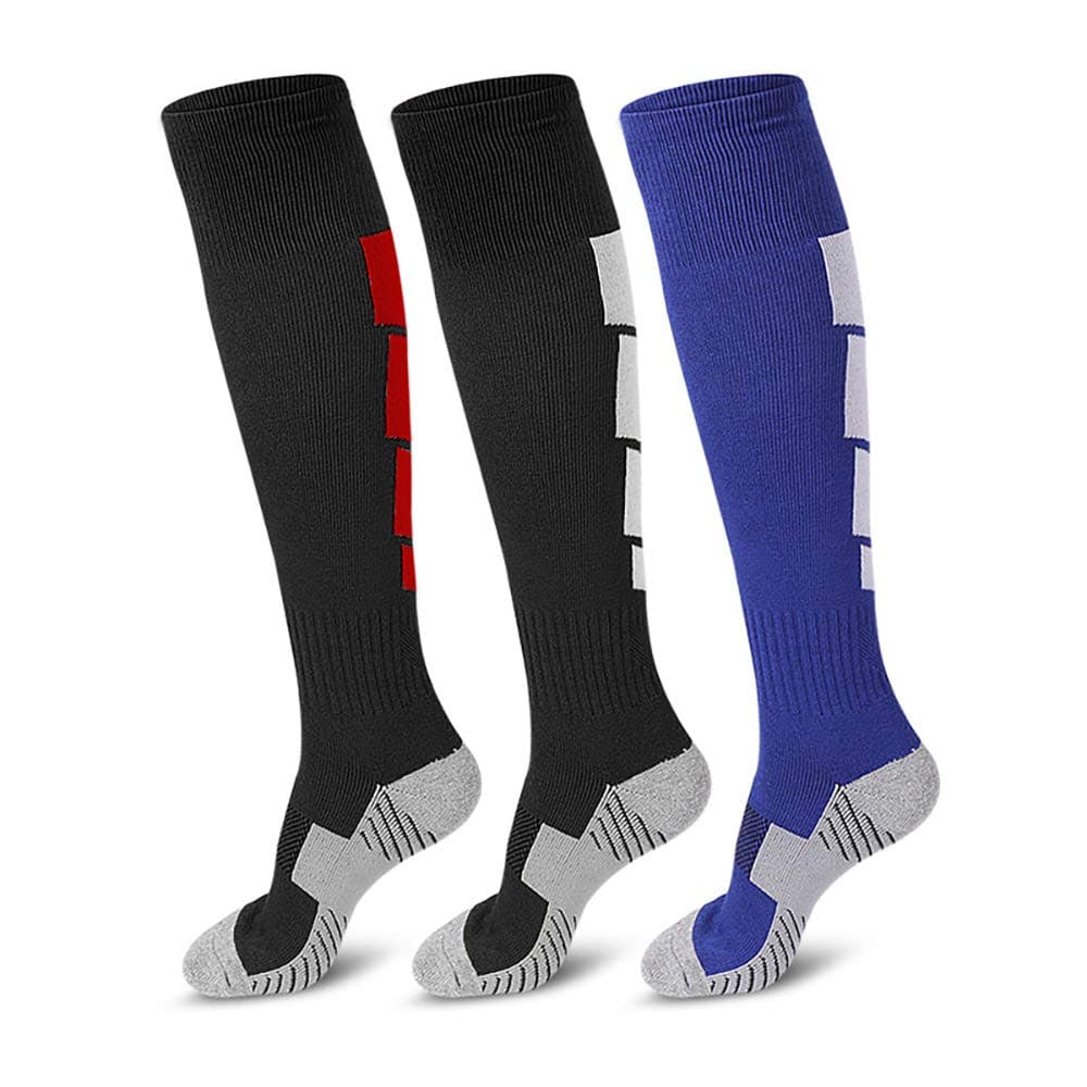 PoTao 3 Pairs Soccer Socks, Sport Knee High Socks Calf Compression Athletic Socks for Mens and Women Running&Training Football Thickening Keep Warm Sock