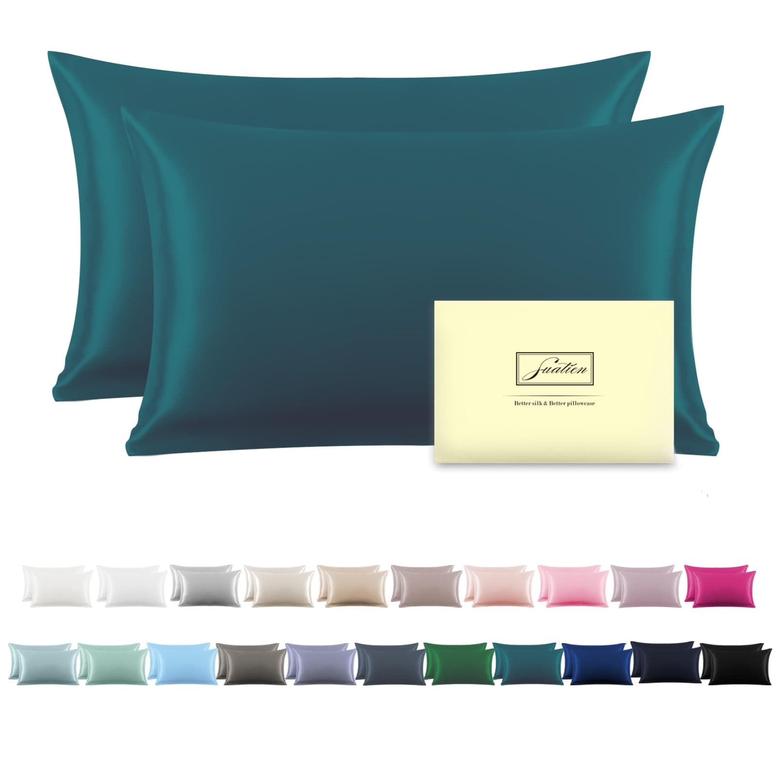Silk Pillow Cases 2 Pack,Soft Breathable and Sliky Queen Size Pillow Cases Set of 2,Natural Mulberry Silk Pillowcase Set of 2 for Hair and Skin with Hidden Zipper (Teal,20"X 30",2pcs)