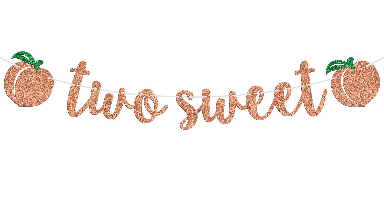 Peach Two Sweet Birthday Banner, Fruit Theme Second Birthday Bunting Sign for Kids, Happy 2nd Birthday Party Decorations Supplies for Boy Girl