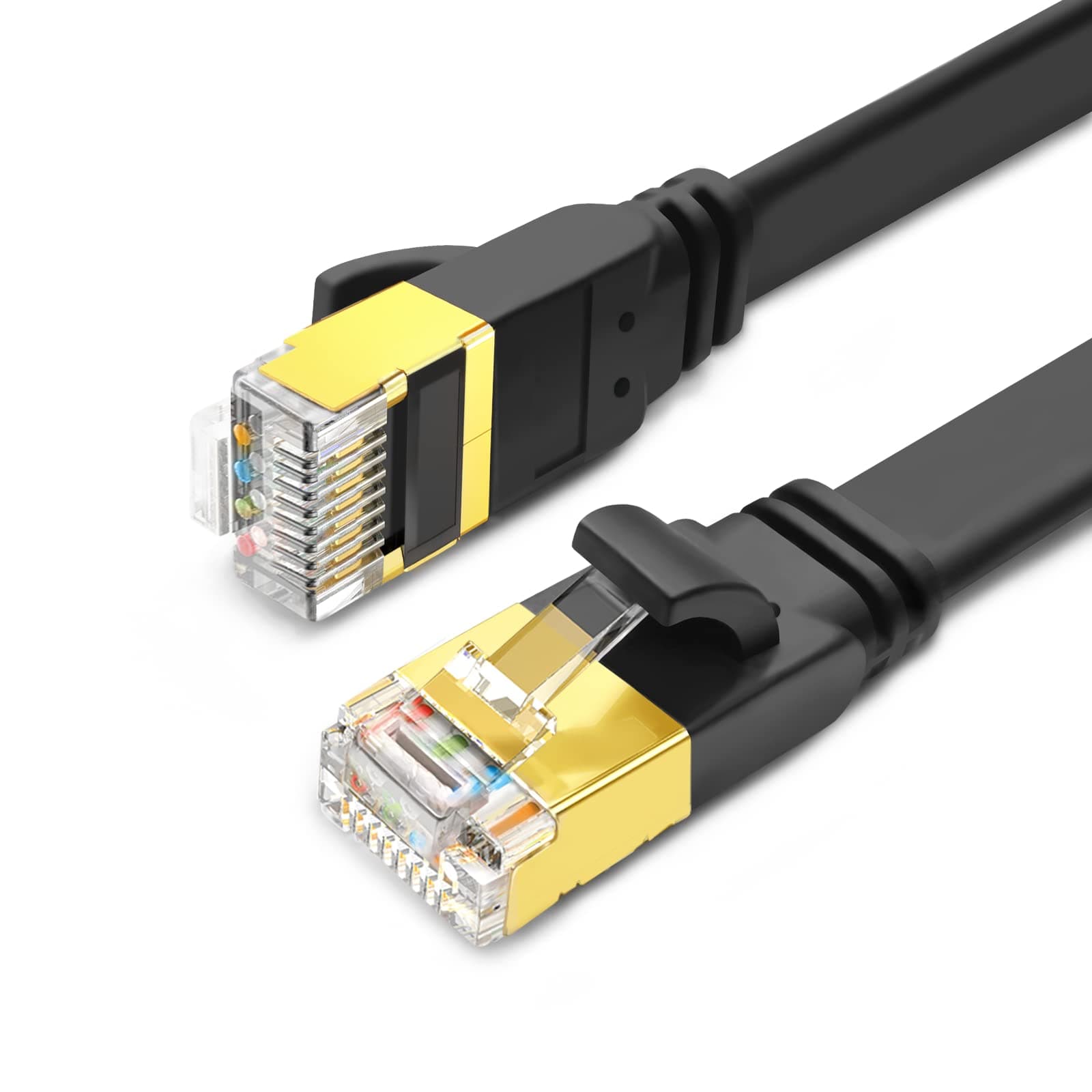 Yauhody CAT8 Ethernet Cable 33ft, High Speed 40Gbps 2000MHz SFTP Flat Internet Network LAN Cable with Gold Plated RJ45 Connector for Router, Modem, PC, Switches, Hub, Laptop, Gaming(Black, 33ft/10m)