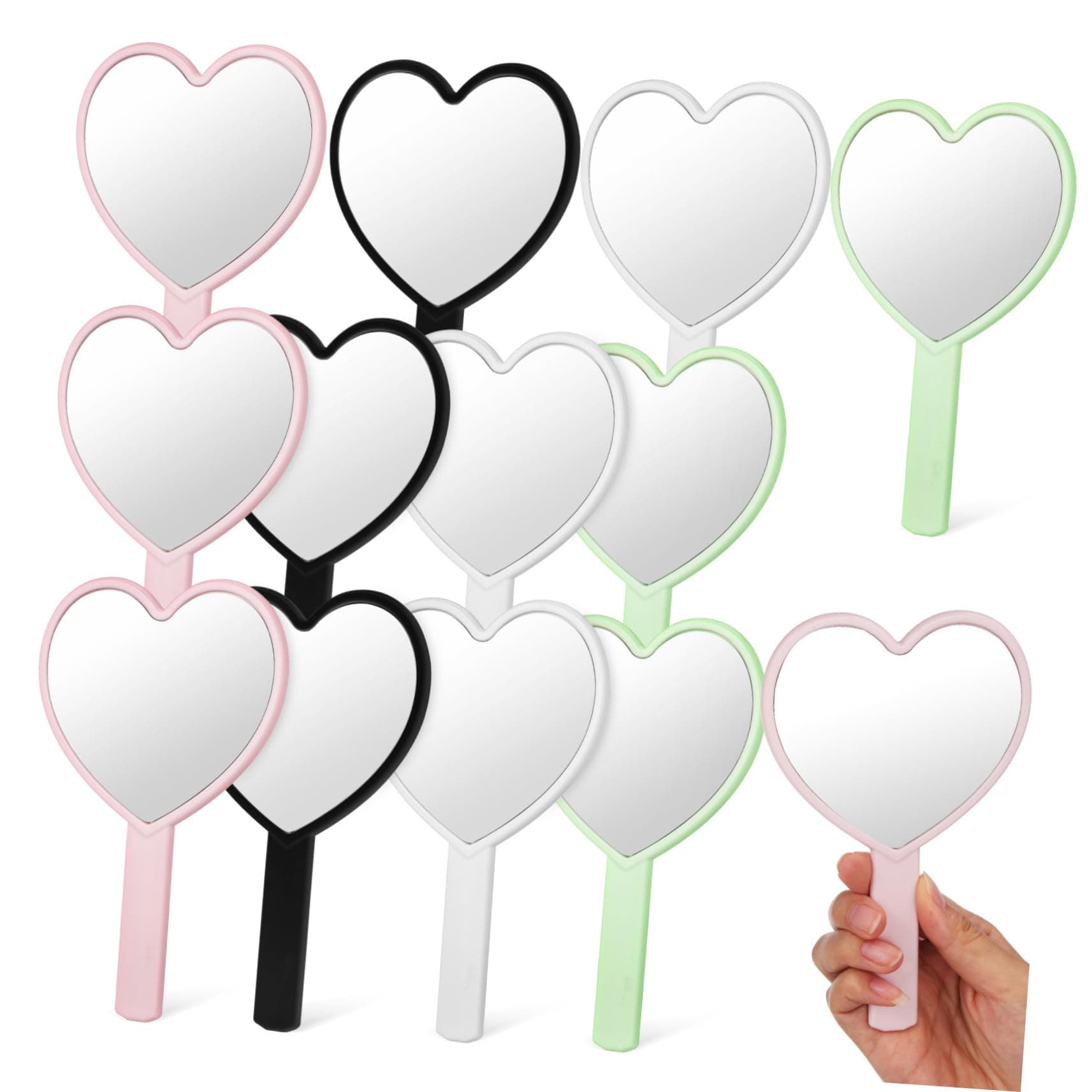 PartyKindom Handheld Mirror Plastic Heart Mirrors Heart Shaped 12 Pcs with Handle Bulk for Travel, Salon Use