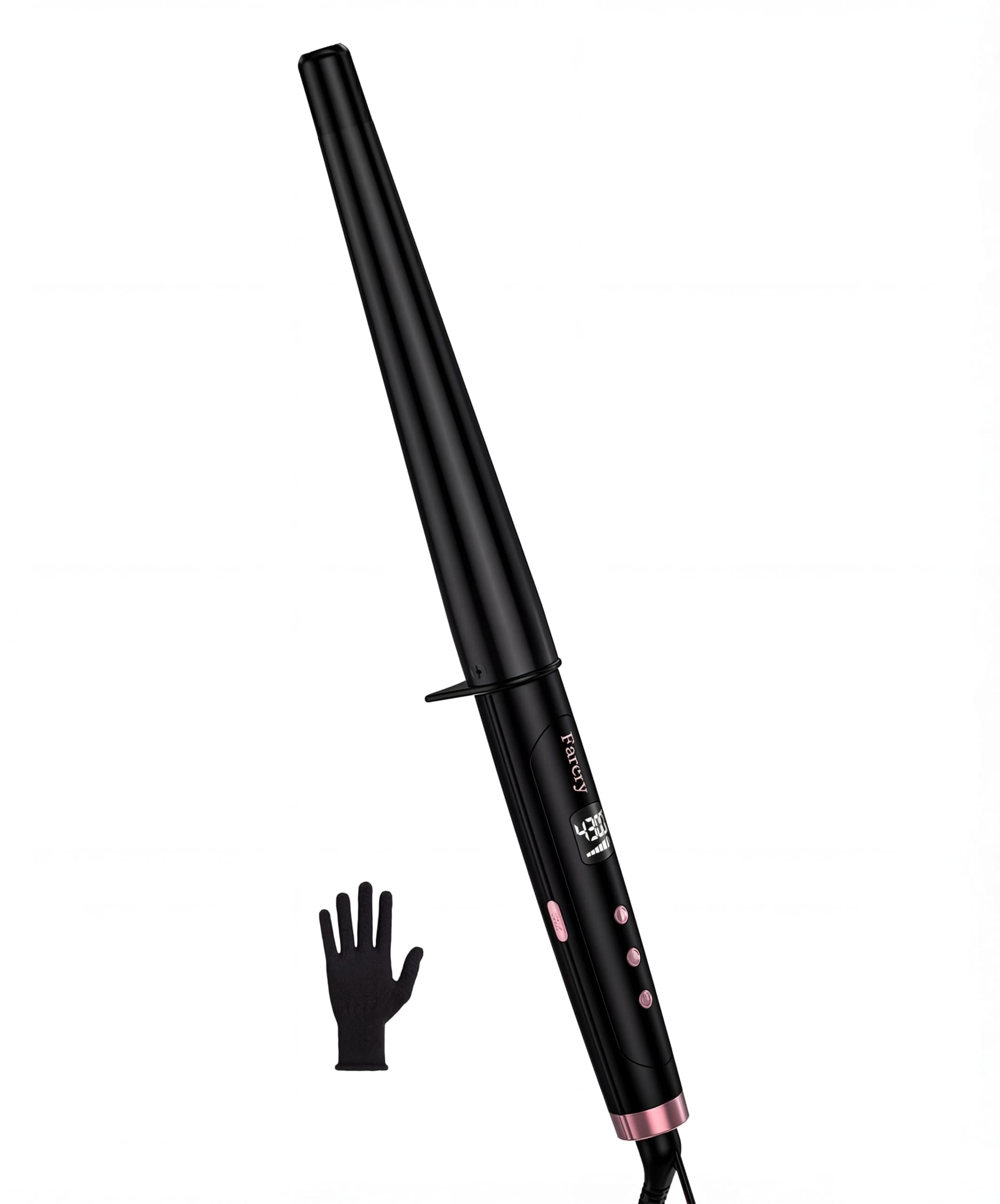Farery Extra Long Curling Wand for Long Hair, 7.3 Inch Tapered Barrel (3/4 to 1 1/4 Inch), Tourmaline Ceramic, Beach Waves and Curls, 9 Heat Settings, Dual Voltage for Travel, Glove Included