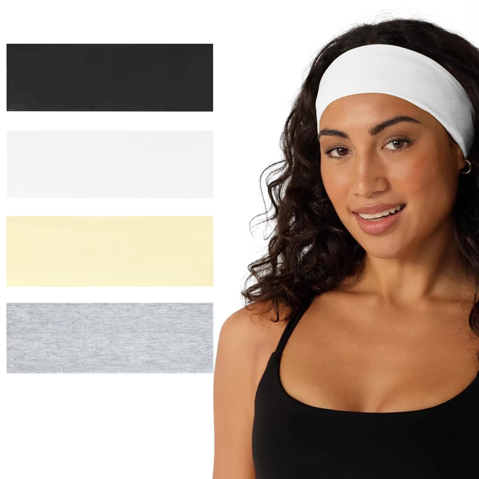 Fszsaa Basic Stretchy Headbands for Women & Girls - 4 Pack Soft Headbands for Yoga Gym Hair Wrap Cute Elastic Hair Bands