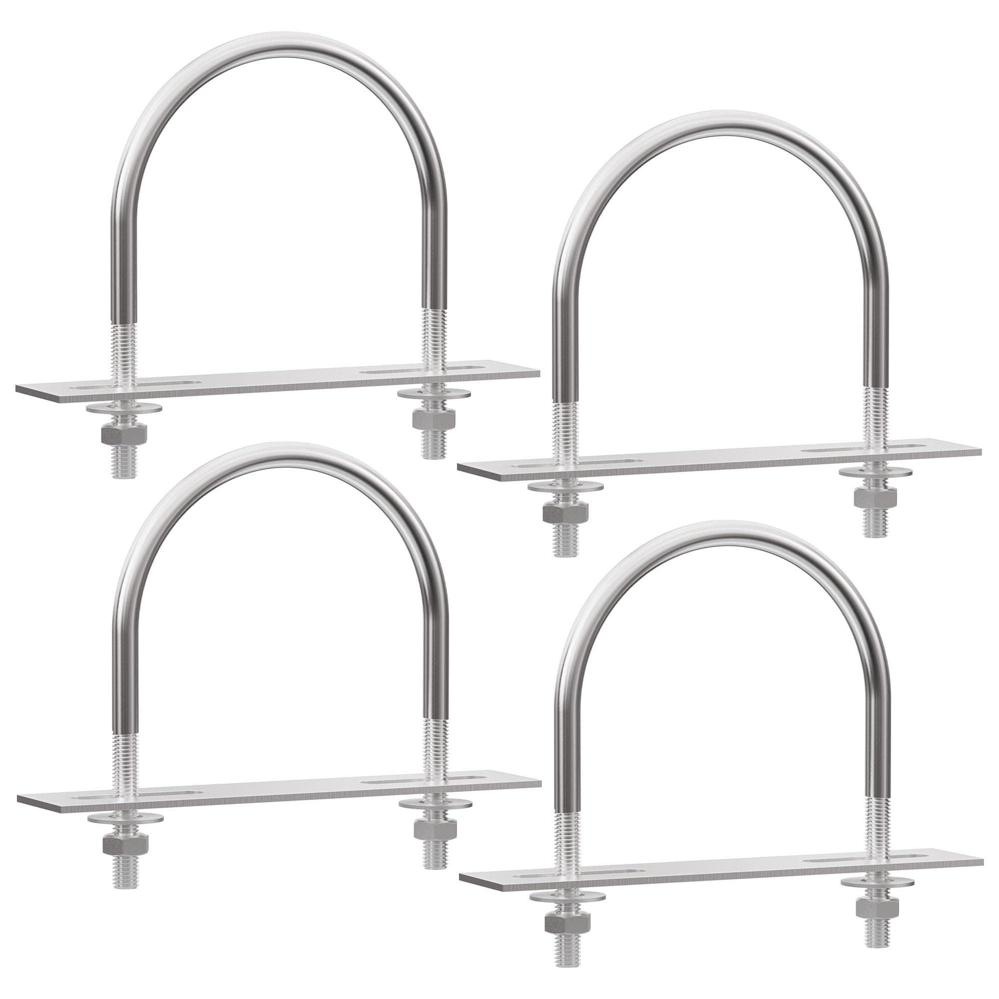 FOCMKEAS 4 Sets 304 Stainless Steel Round Bend U-Bolts 1.3"(33mm) Inner Width 2.36"(60mm) Length M8 with Nuts, Frame Plate, Washers, Accessories for Boat Trailer Axle Sailboat Trailer