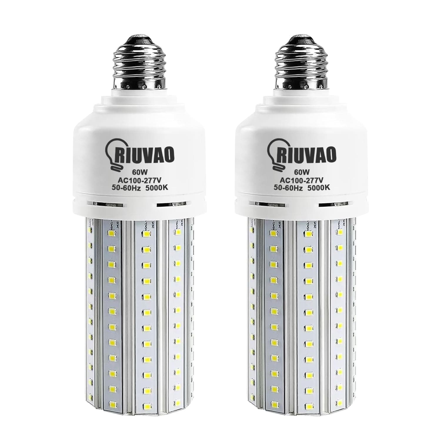 2 Pack 60W LED Corn Light Bulb 500W Equivalent 7500 Lumen 5000K Cool Daylight White E26/E27 Medium Base for Outdoor Indoor Large Area Garage Warehouse Factory Backyard