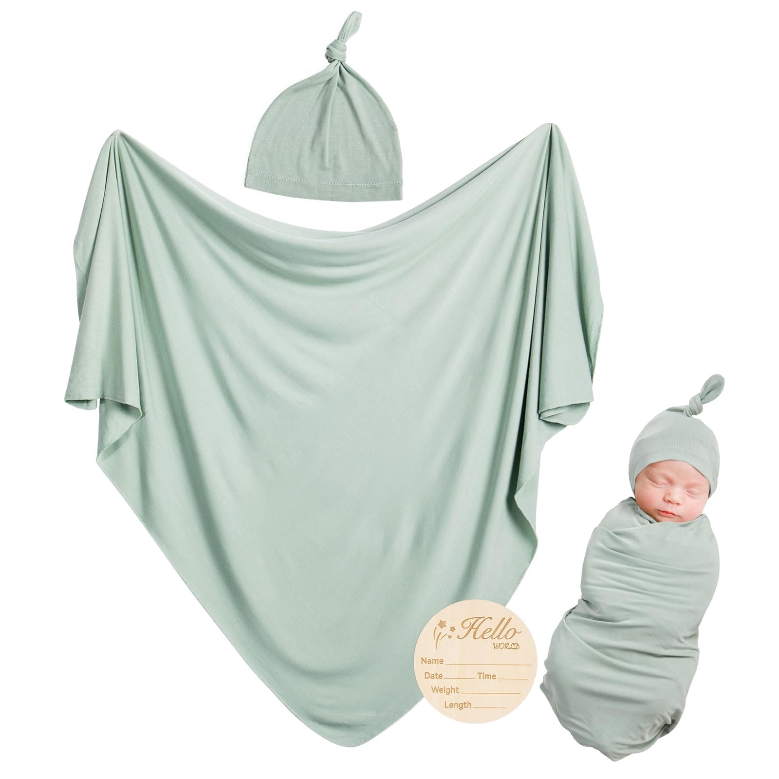 BubblePanda Rayon Made from Bamboo Baby Swaddle Blanket Set with Matching Beanie,Soft & Breathable Receiving Blankets for Infant Newborn, Swaddle Wrap for Babies Girl and Boy, 35 x 35 Inch