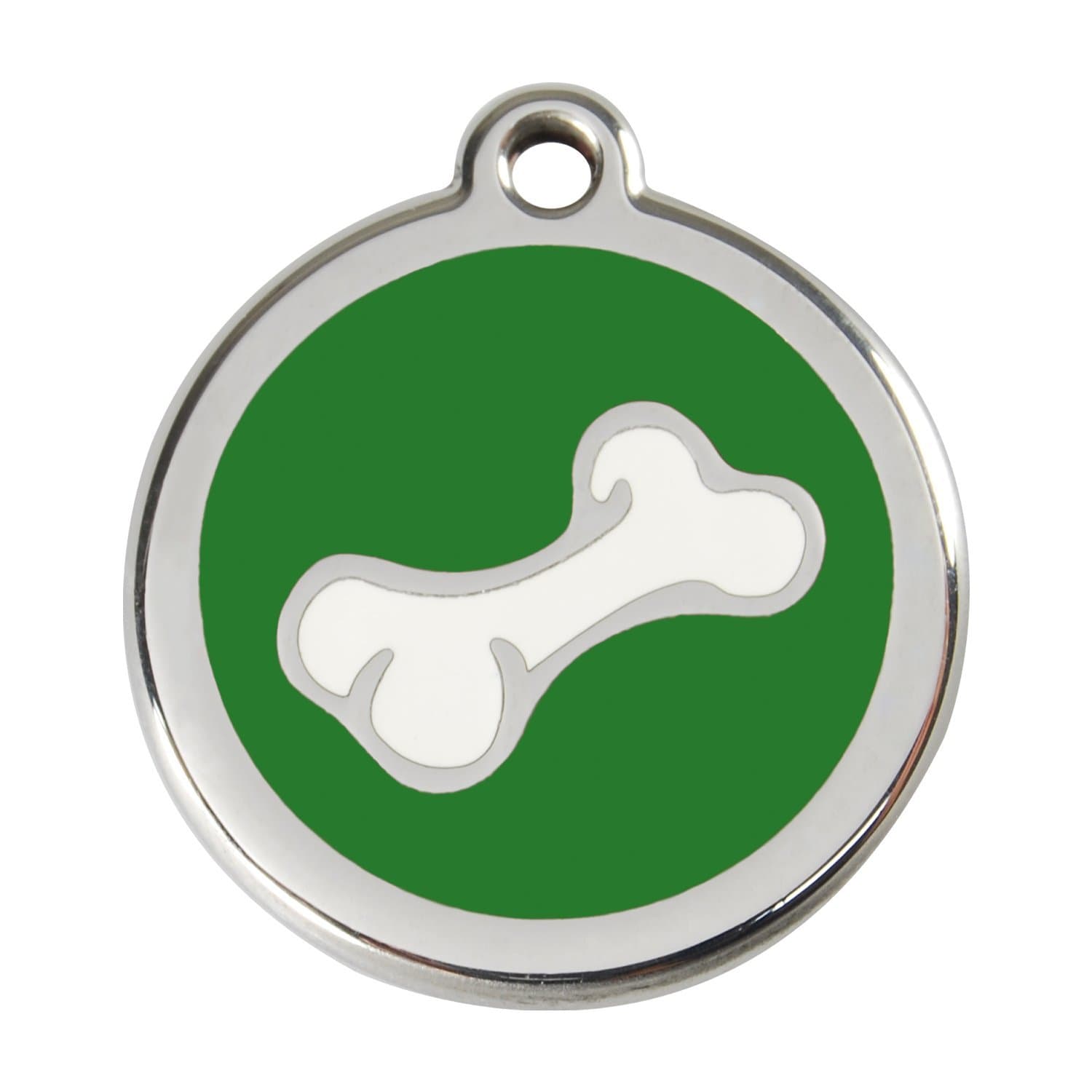 Red Dingo Custom Engraved Stainless Steel and Enamel Dog ID Tag - 3D Bone (Green, Large)