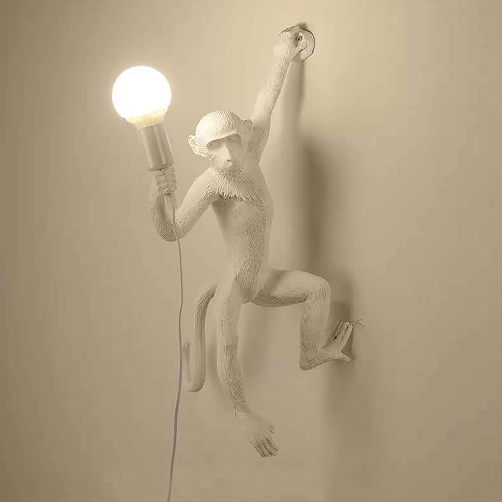 RUNTOICE Monkey Light Wall Lamp Vintage Resin Wall Mount Lighting Fixture Industrial Retro Wall Lights for Living Room Restaurant Decorative Lamp E26 Bulb Not Included, White