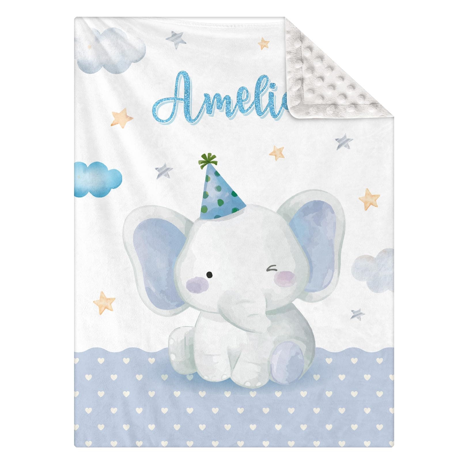 TNYKER Personalized Baby Blankets with Name,Customized Elephant Blanket with Double Layer for Baby Boys Girls Toddler Newborn Gift Blanket for Nursery Birthday Baby Shower