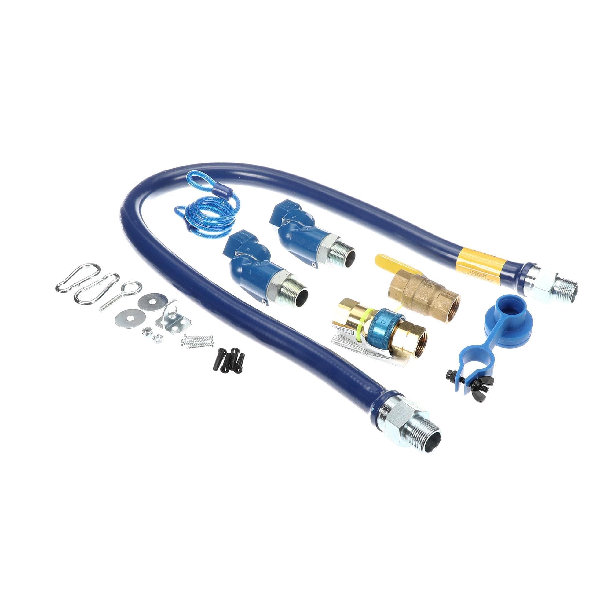 Dormont 1675KIT2S48 Blue Gas Connector Hose Kit with Snapfast Disconnect, Restrain Device, Valve and 2 Swivels, 3/4" Diameter, 48" Length