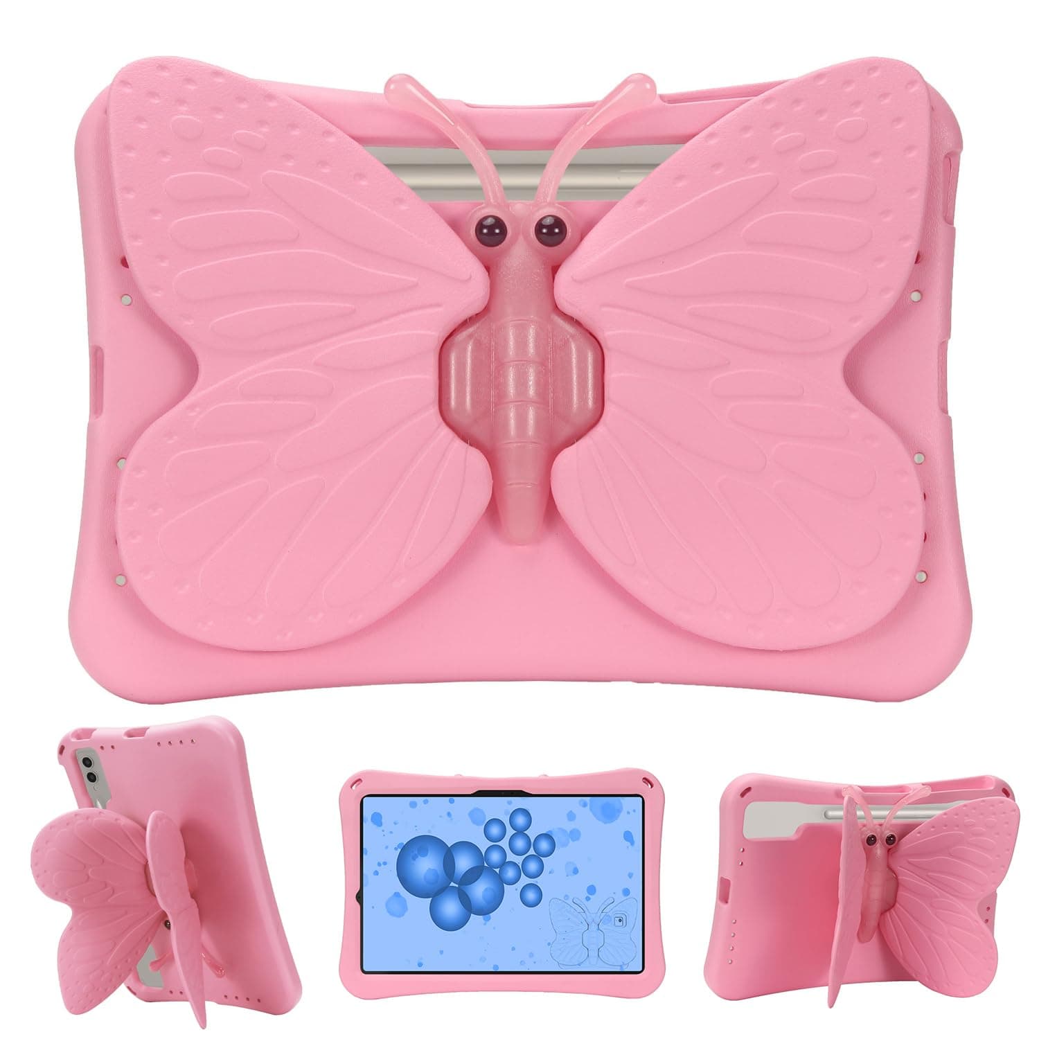 Kids Case for Samsung Galaxy Tab S9 FE+ Plus/S9 Plus/ S8 Plus/ S7 Plus/ S7 FE 12.4", Cute Butterfly Rotating Kickstand Shockproof Lightweight Cover Case for Galaxy Tab S9 FE+/S9+/S8+/S7+/S7 FE,Pink