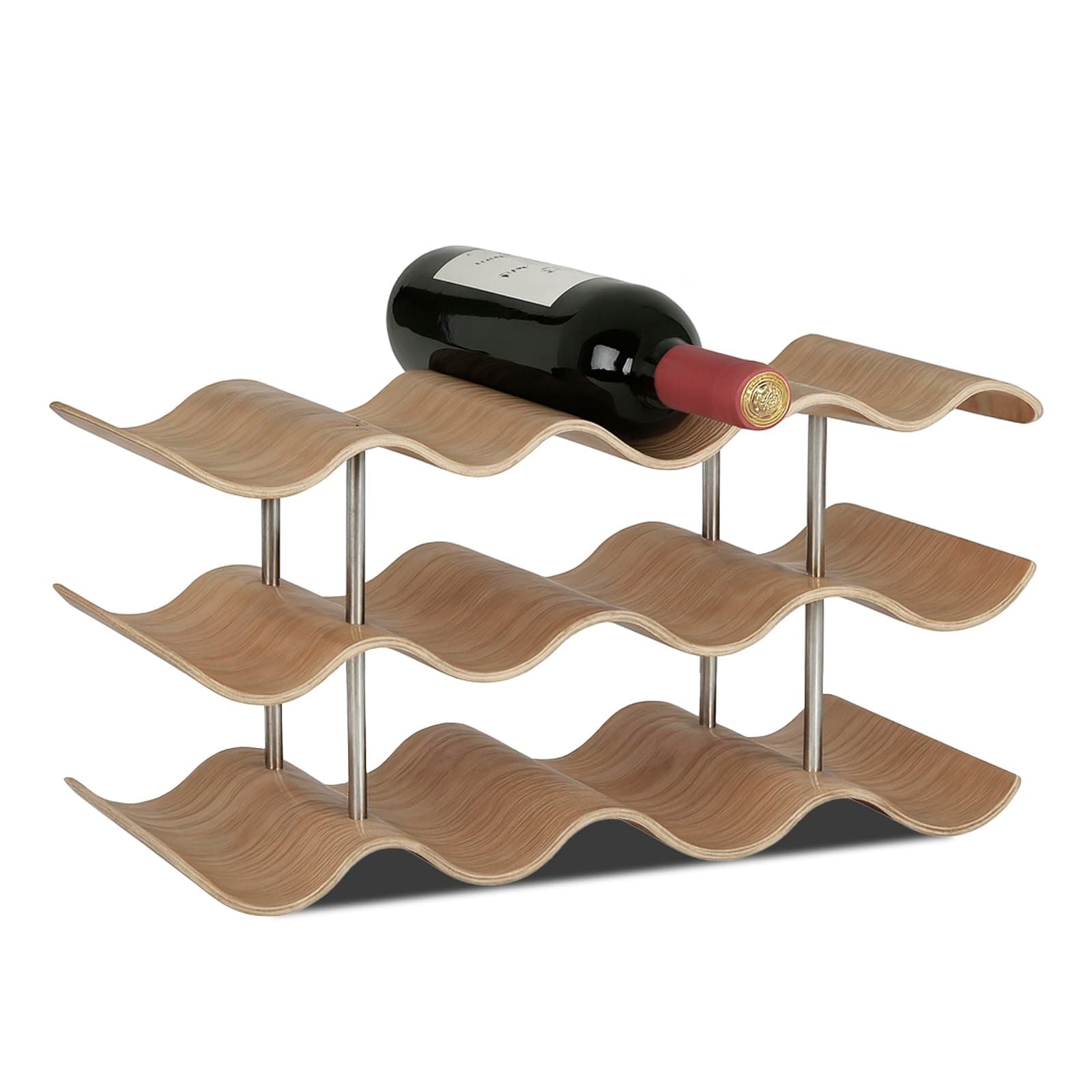 Daimix 3-Tier Wine Rack Countertop, 12 Bottles Wooden Wine Holder Inserts for Cabinet, Freestanding Wine Shelf Storage Organizer for Bar or Pantry