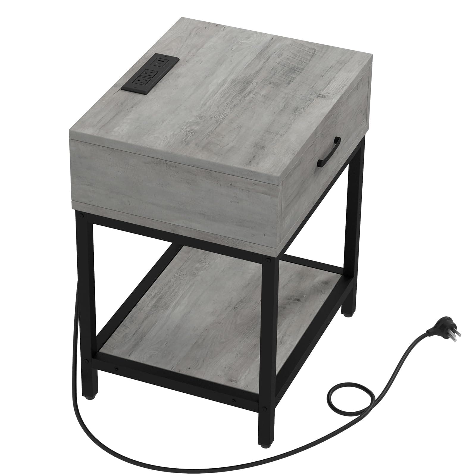 Gyabnw Nightstand with Charging Station-End Storage Drawer, Side Table with USB Ports and Outlet, Sleek Design for Bedroom Home Living Room, Grey