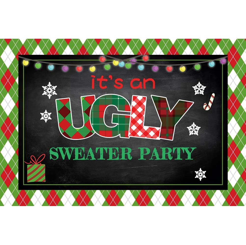 Leyiyi 9x6ft Ugly Sweater Backdrop for Tacky Holiday Decor It's an Ugly Sweater Party Photography Background Supplies Home Christmas Party Decor Be Ugly Winter Photo Shooting Photo Studio Banner